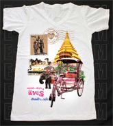 เสื้อยืดคอวีพร้อมสกรีนลายแหล่งท่องเที่ยว ลายจังหวัดแพร่